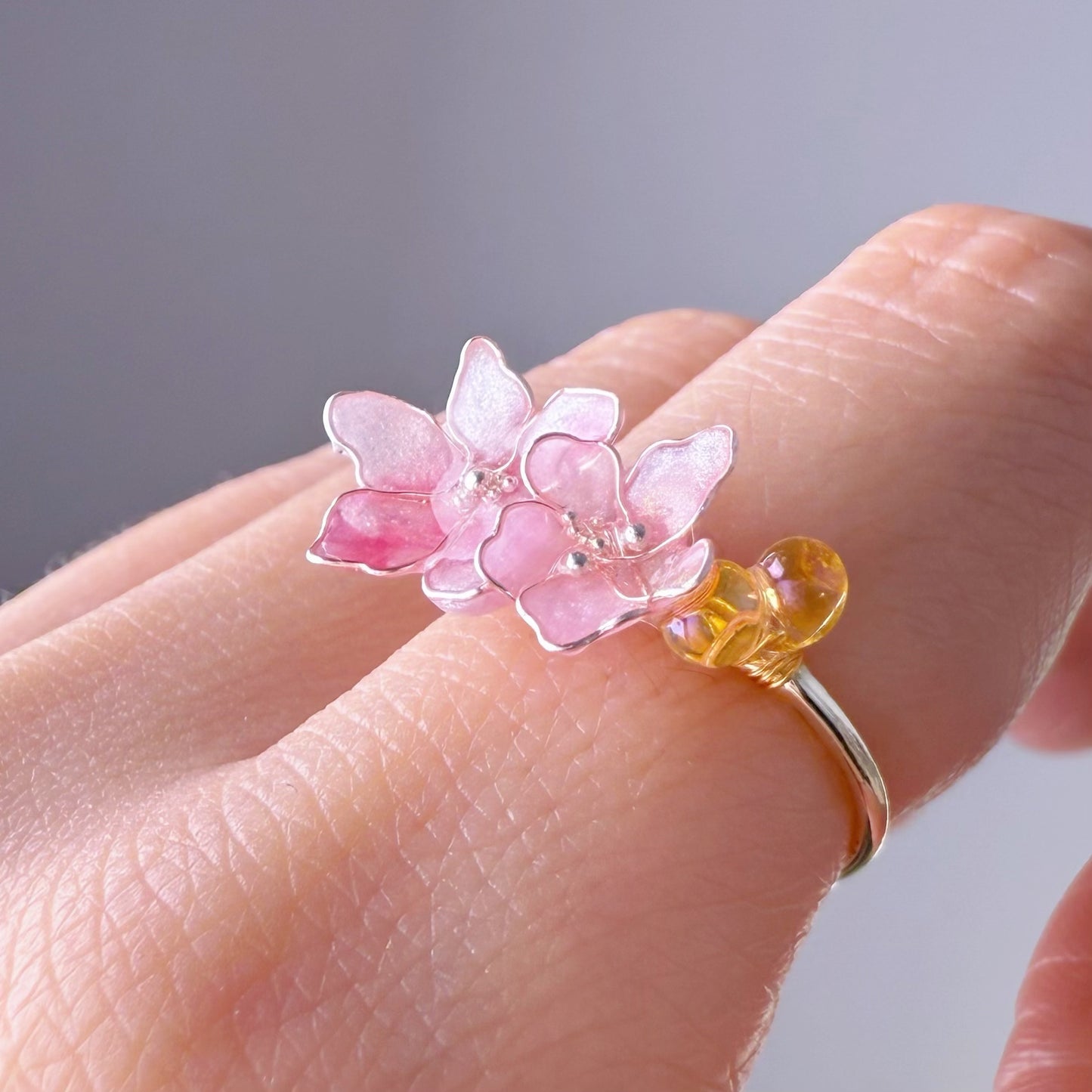 Handmade Little Light Pink Plum Flowers Ring
