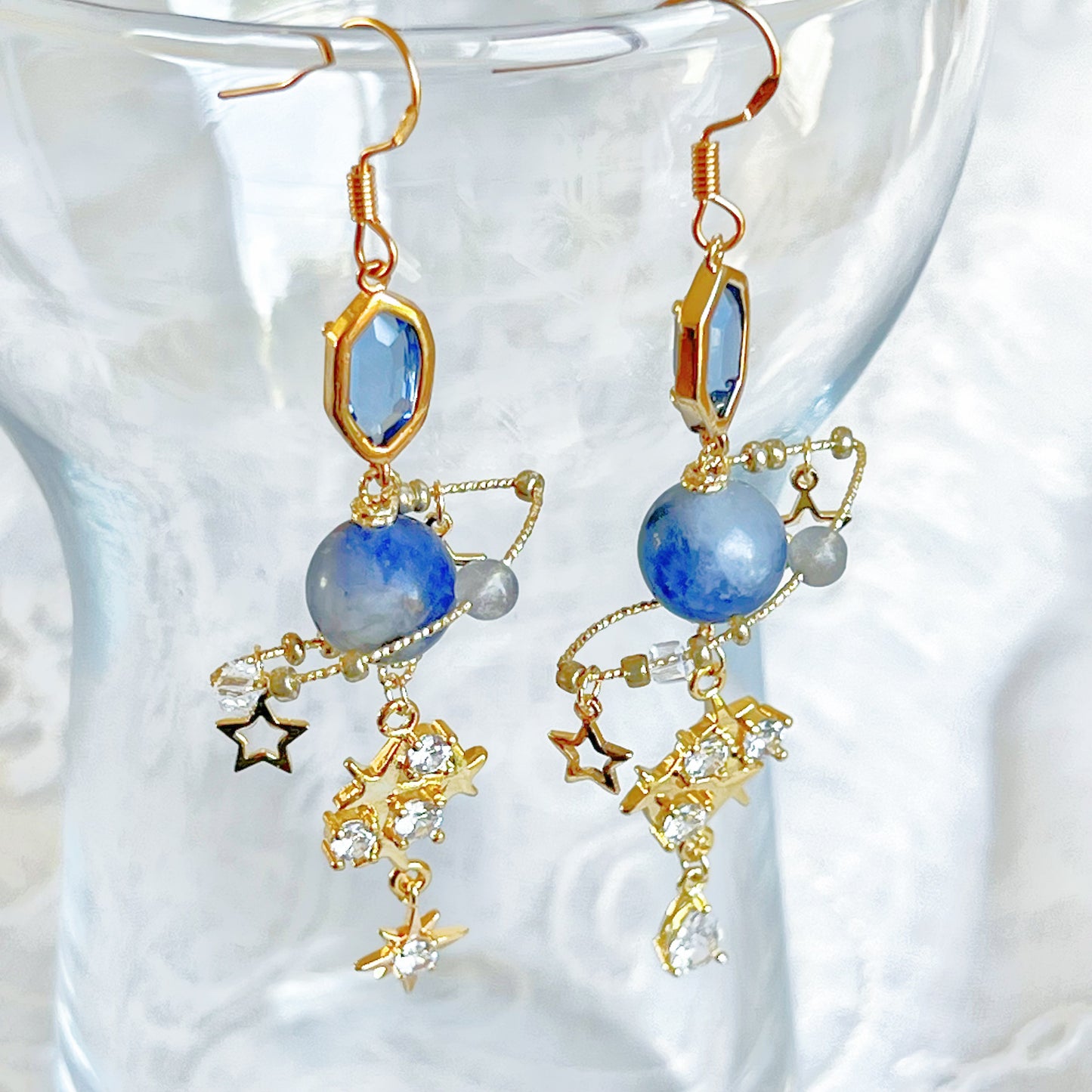Blue Sodalite Gemstone Planet Earrings-Ninaouity