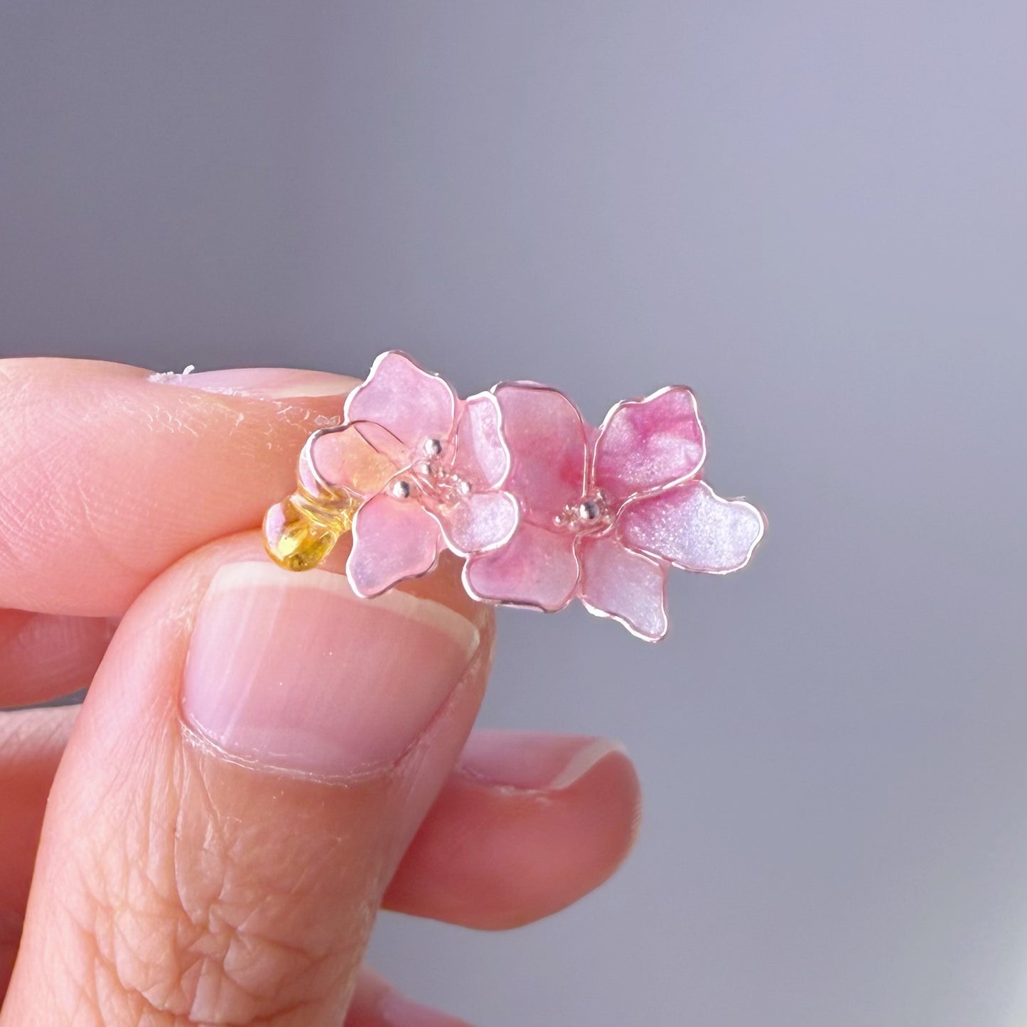 Handmade Little Light Pink Plum Flowers Ring