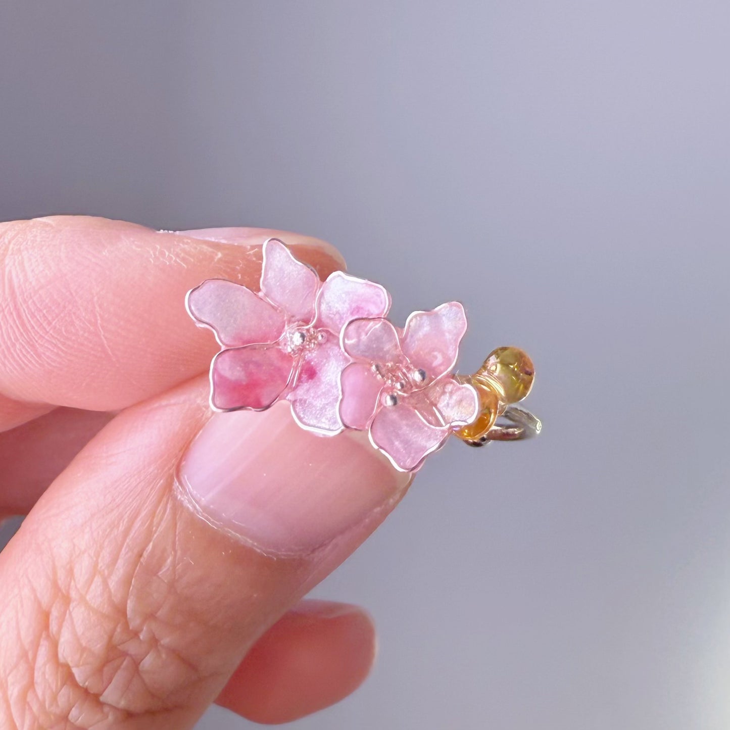 Handmade Little Light Pink Plum Flowers Ring