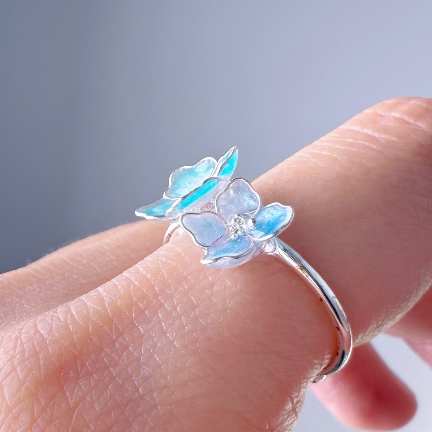 Handmade Little Blue Hydrangeas Flowers Ring