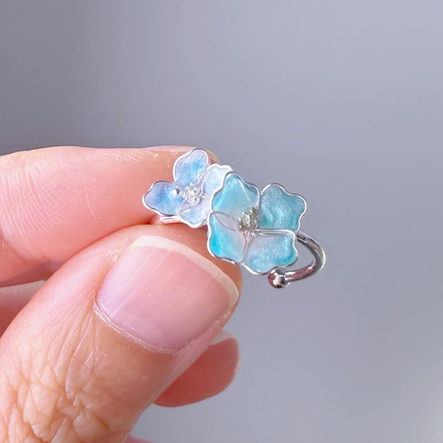 Handmade Little Blue Hydrangeas Flowers Ring