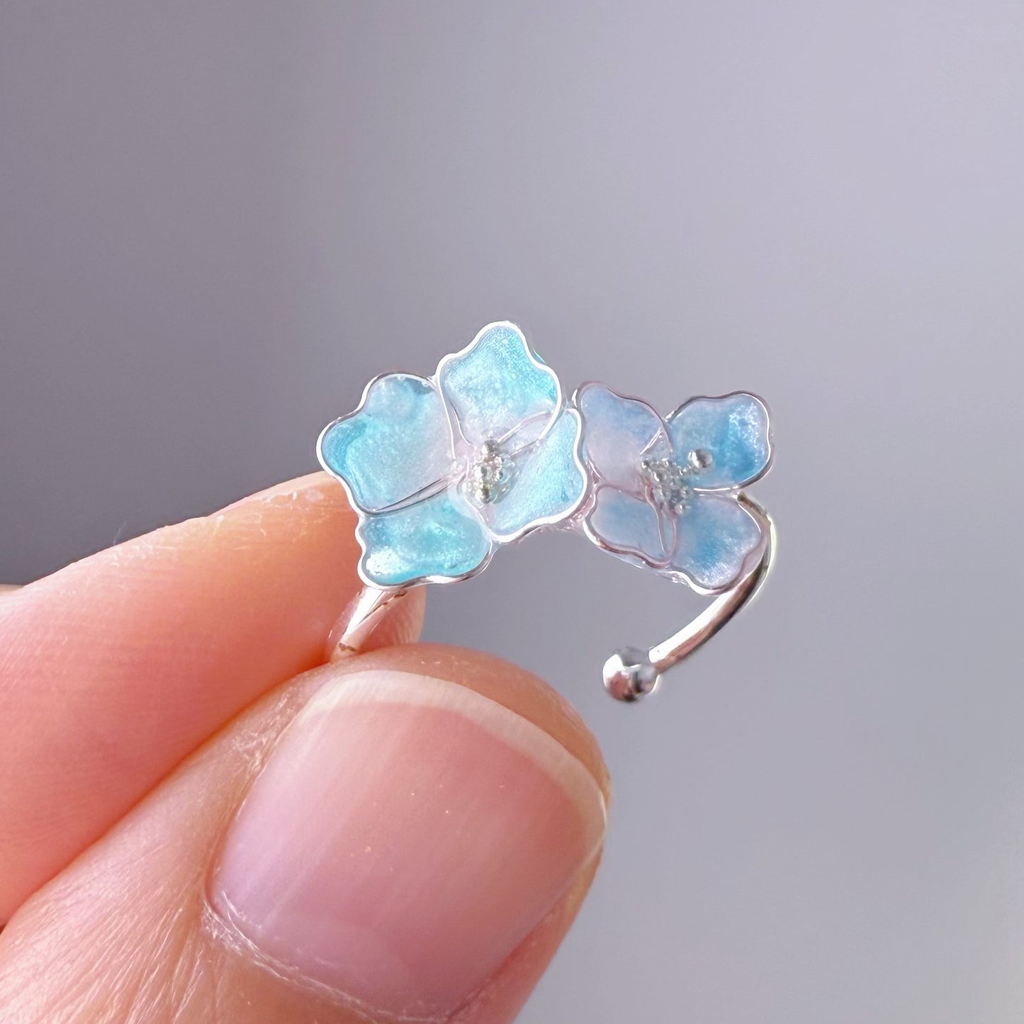 Handmade Little Blue Hydrangeas Flowers Ring