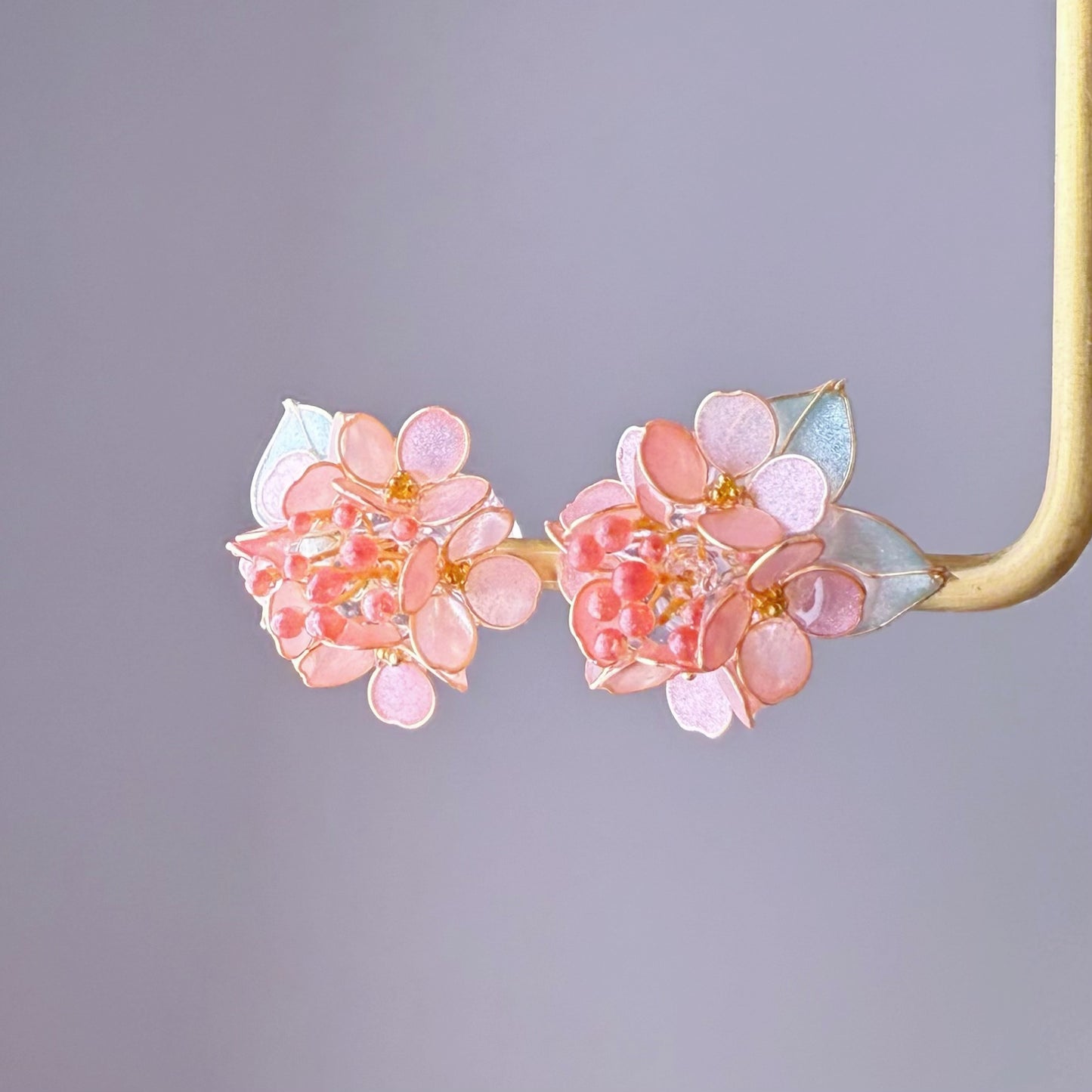 Handmade Pink Hydrangeas Flower Bouquet Earrings