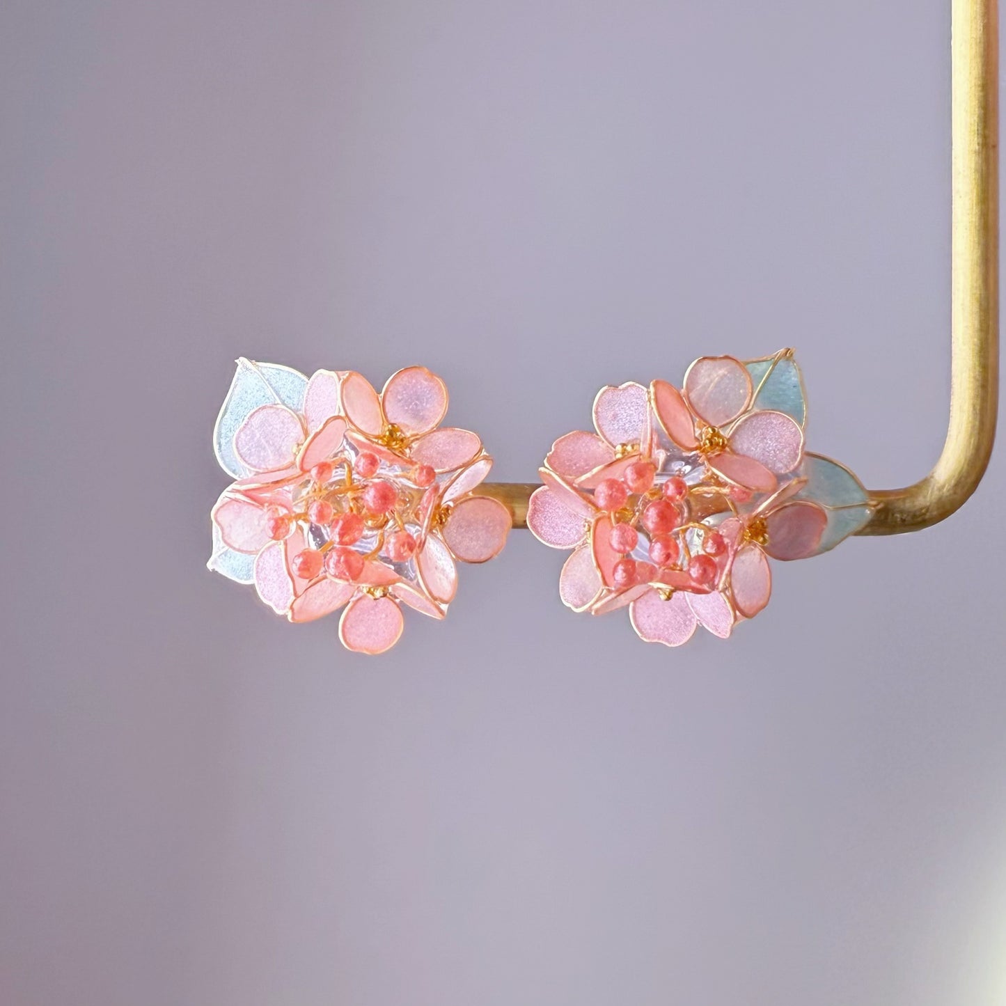 Handmade Pink Hydrangeas Flower Bouquet Earrings