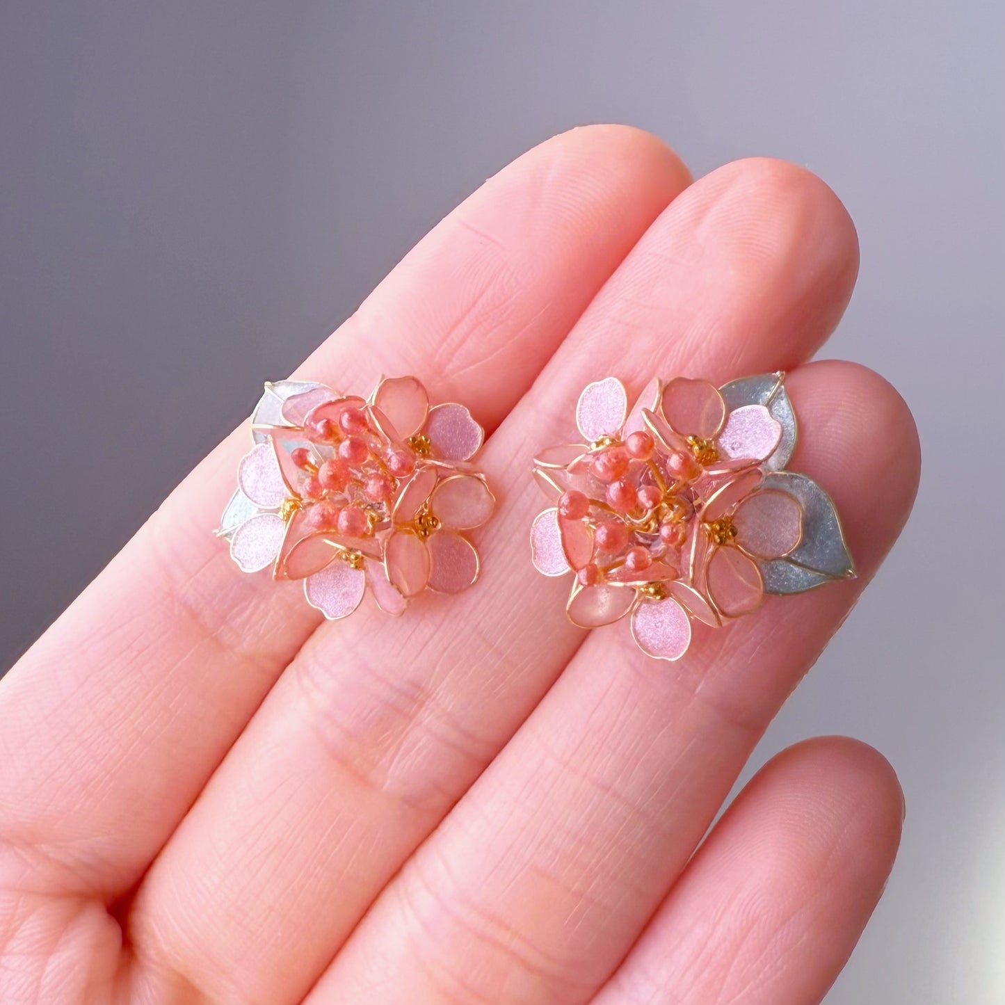 Handmade Pink Hydrangeas Flower Bouquet Earrings