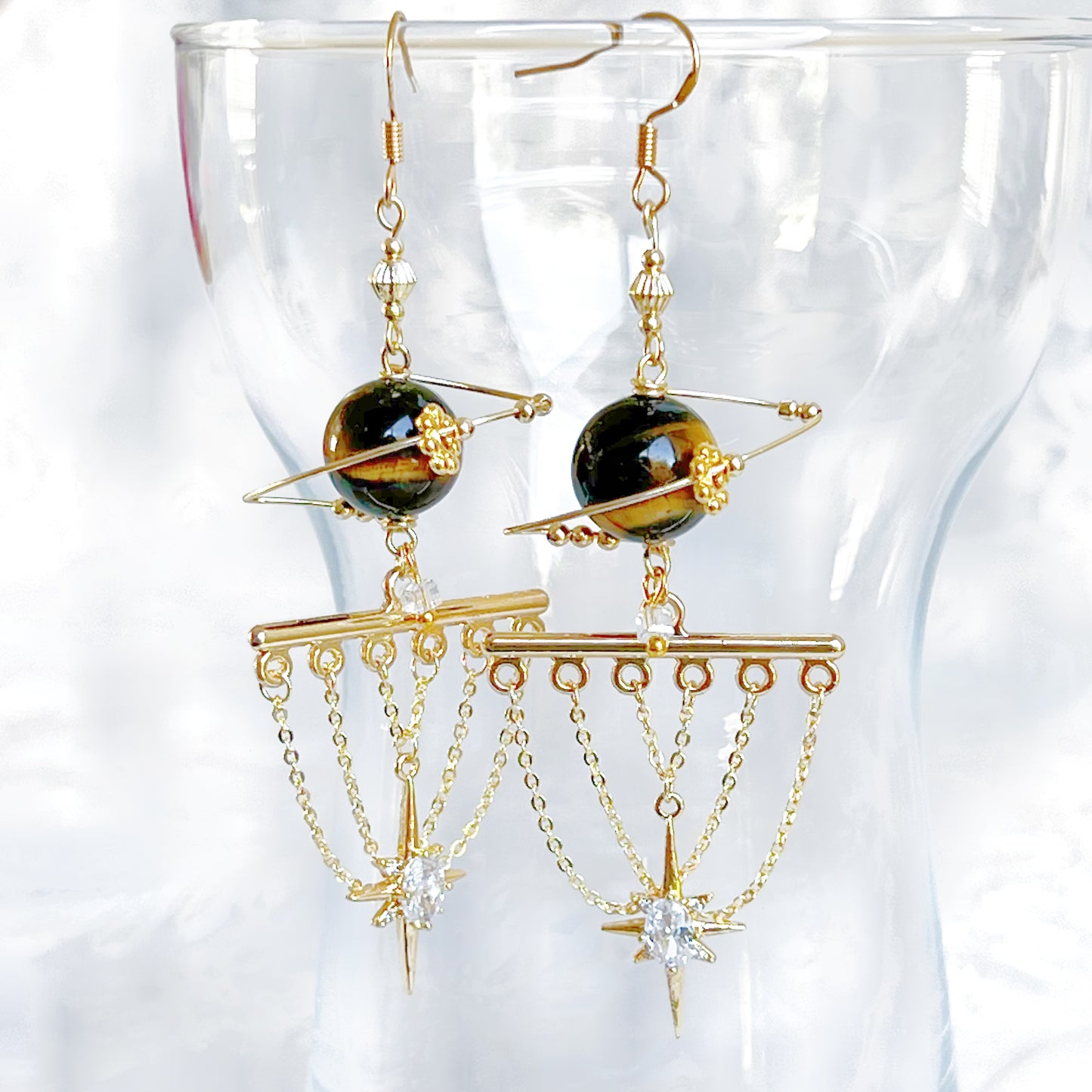 Tiger's Eye Planet and Pole Star Earrings-Ninaouity