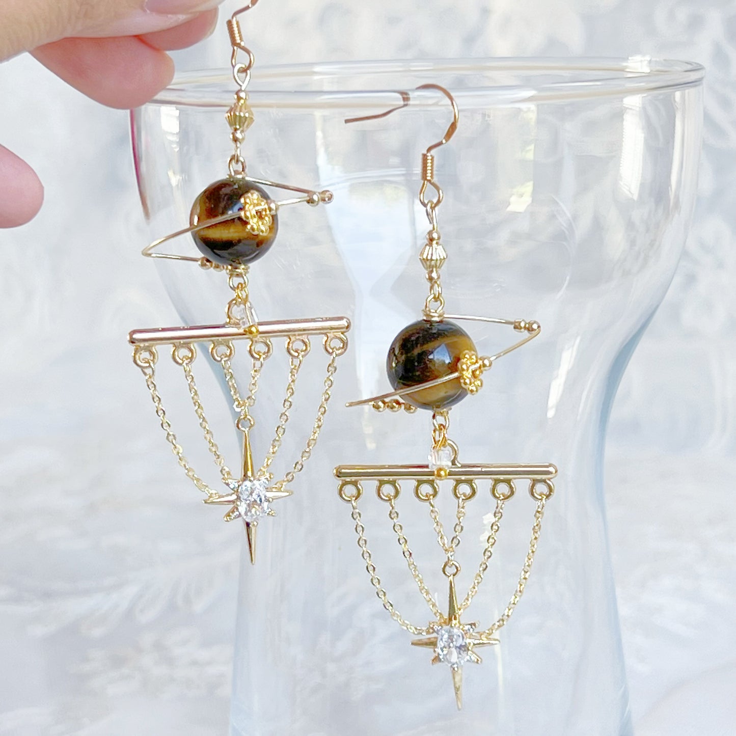 Tiger's Eye Planet and Pole Star Earrings-Ninaouity