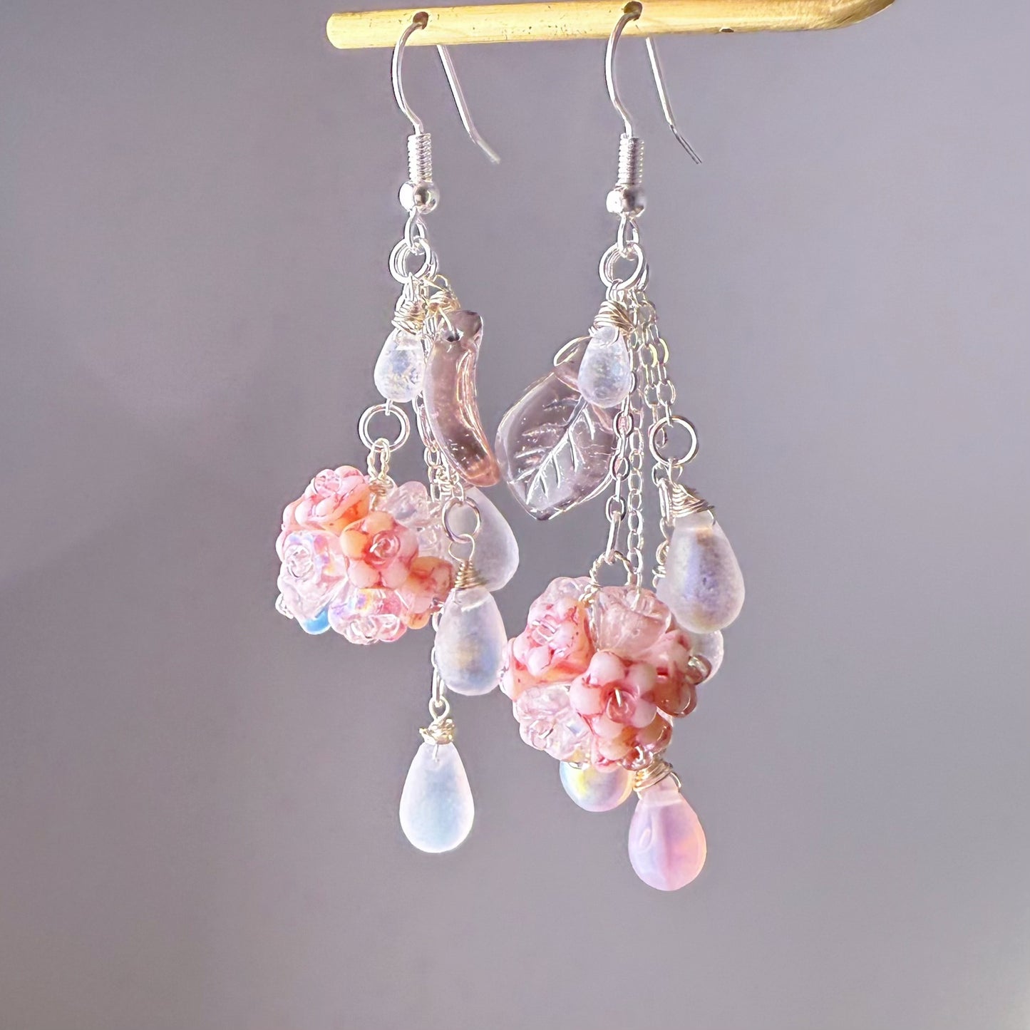 Handmade Pink Hydrangeas Flowers in Summer Rain Earrings