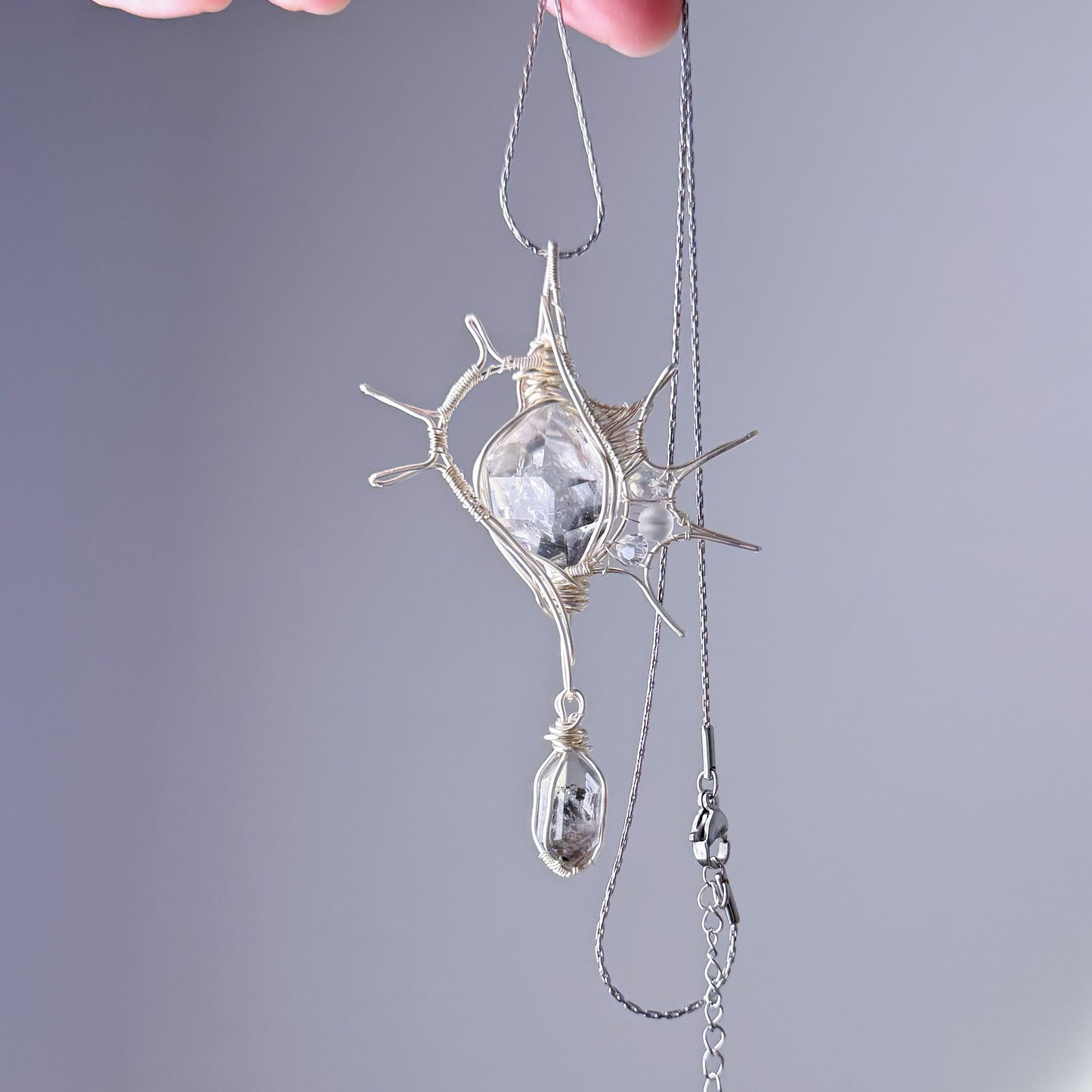 Quartzberry - Natural Herkimer Diamond Conch Shape Wire Wrapped Necklace - One-of-a-kind