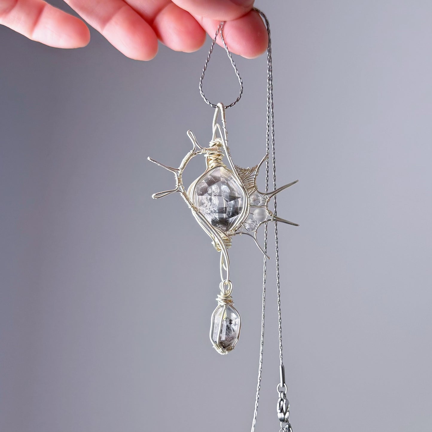 Quartzberry - Natural Herkimer Diamond Conch Shape Wire Wrapped Necklace - One-of-a-kind