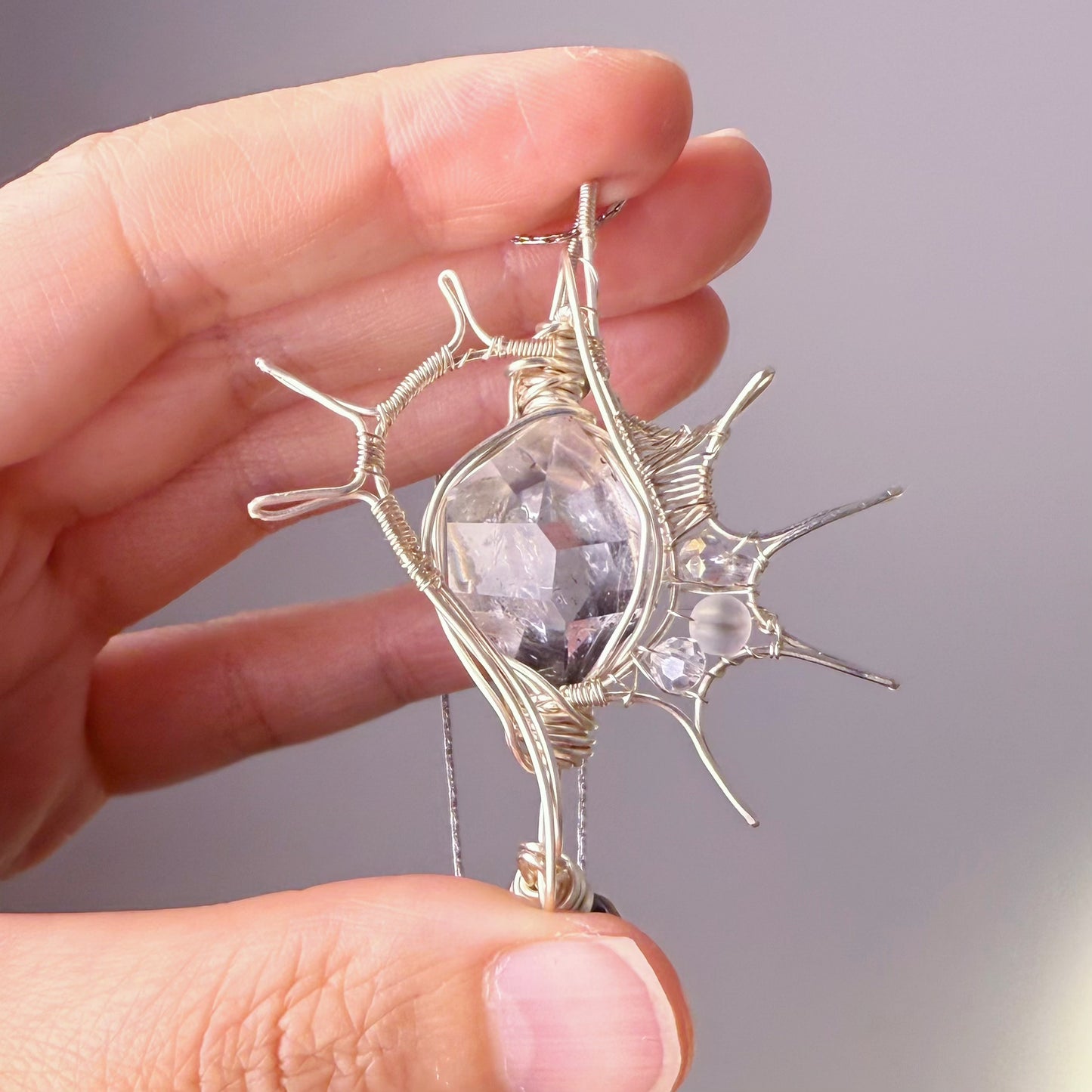 Quartzberry - Natural Herkimer Diamond Conch Shape Wire Wrapped Necklace - One-of-a-kind