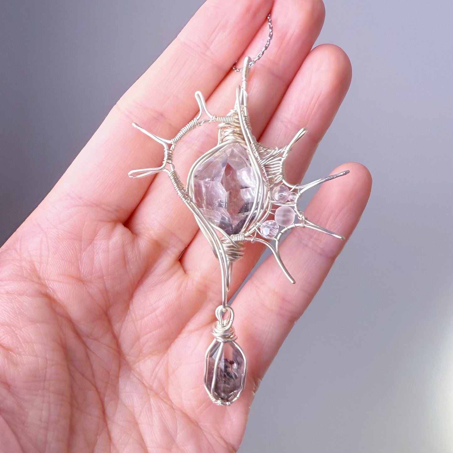 Quartzberry - Natural Herkimer Diamond Conch Shape Wire Wrapped Necklace - One-of-a-kind