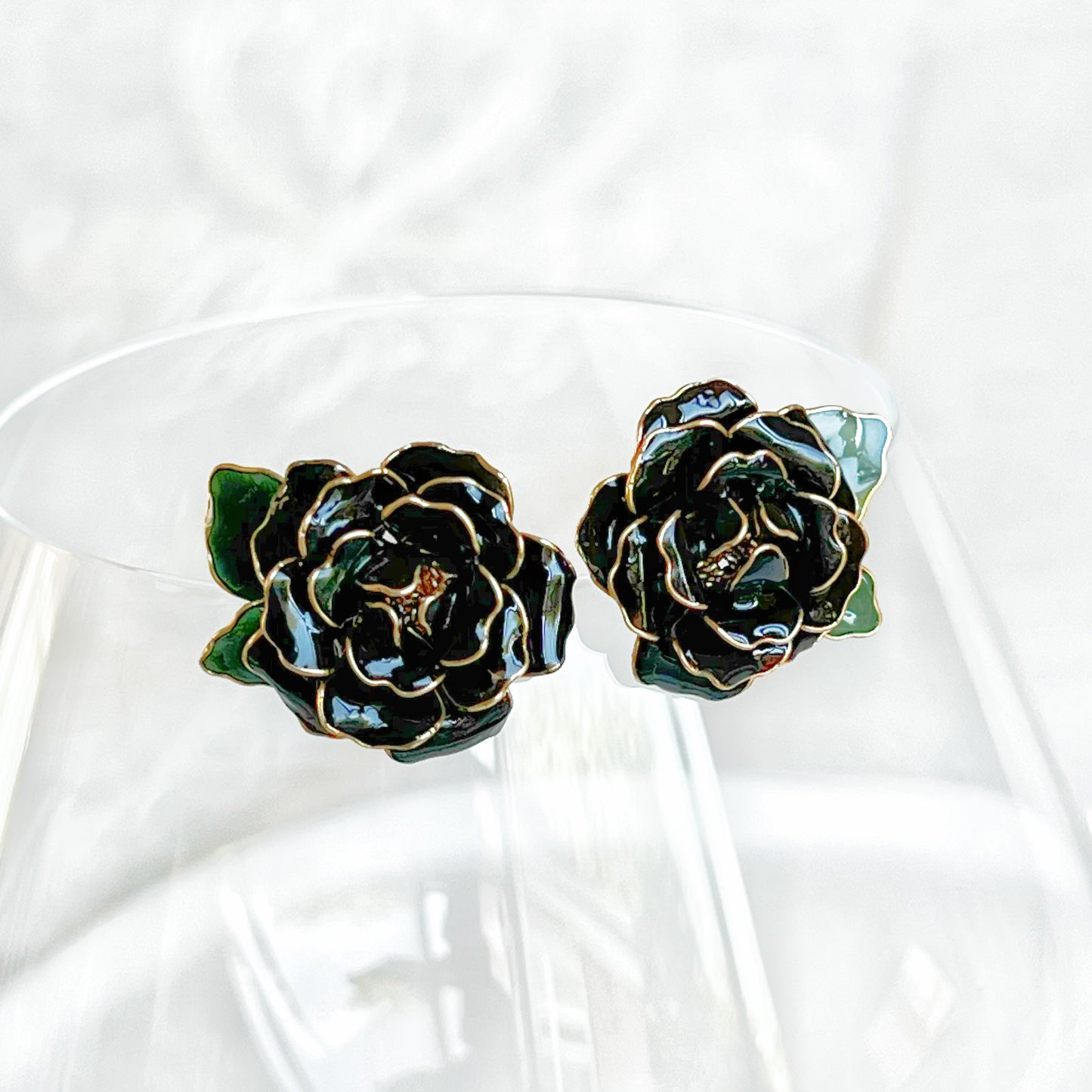 Handmade Rose Black Baccara Flower Earrings-Ninaouity