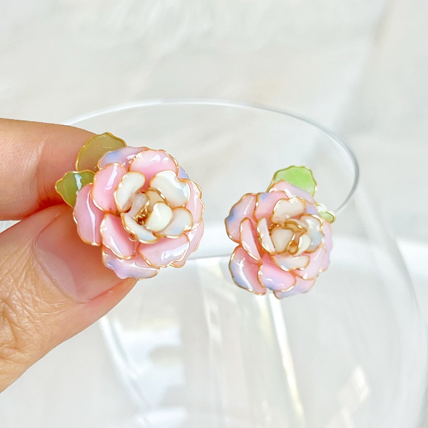 Handmade Pink Magic Moment Rose Flower Earrings-Ninaouity