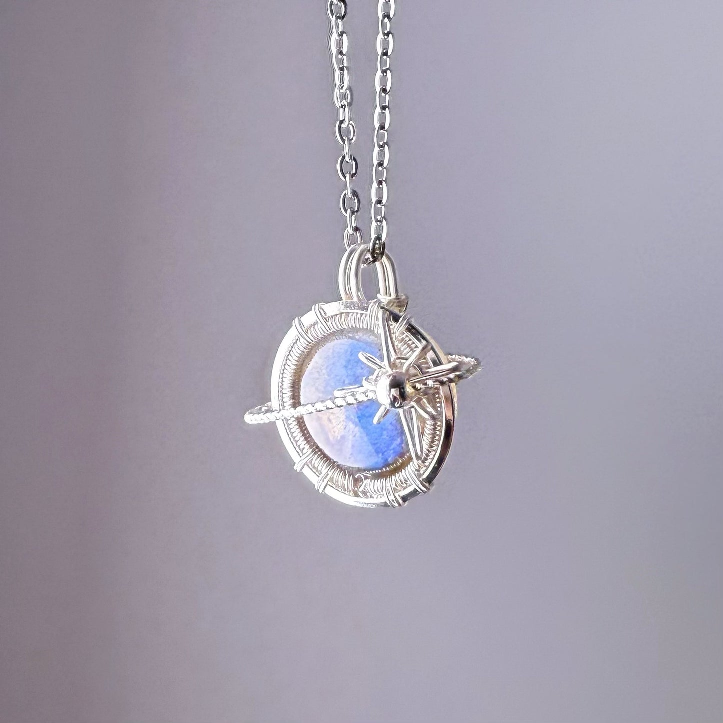 Quartzberry - Natural Labradorite Silver Planet Wire Wrapped Necklace