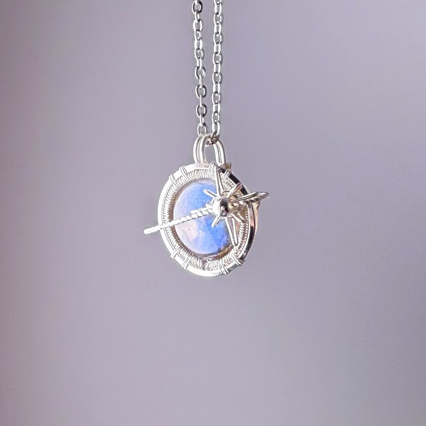 Quartzberry - Natural Labradorite Silver Planet Wire Wrapped Necklace