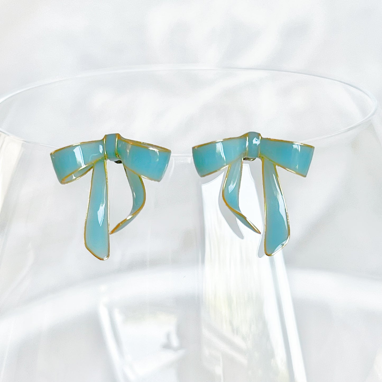 Handmade Light Blue Bow Tie Earrings-Ninaouity