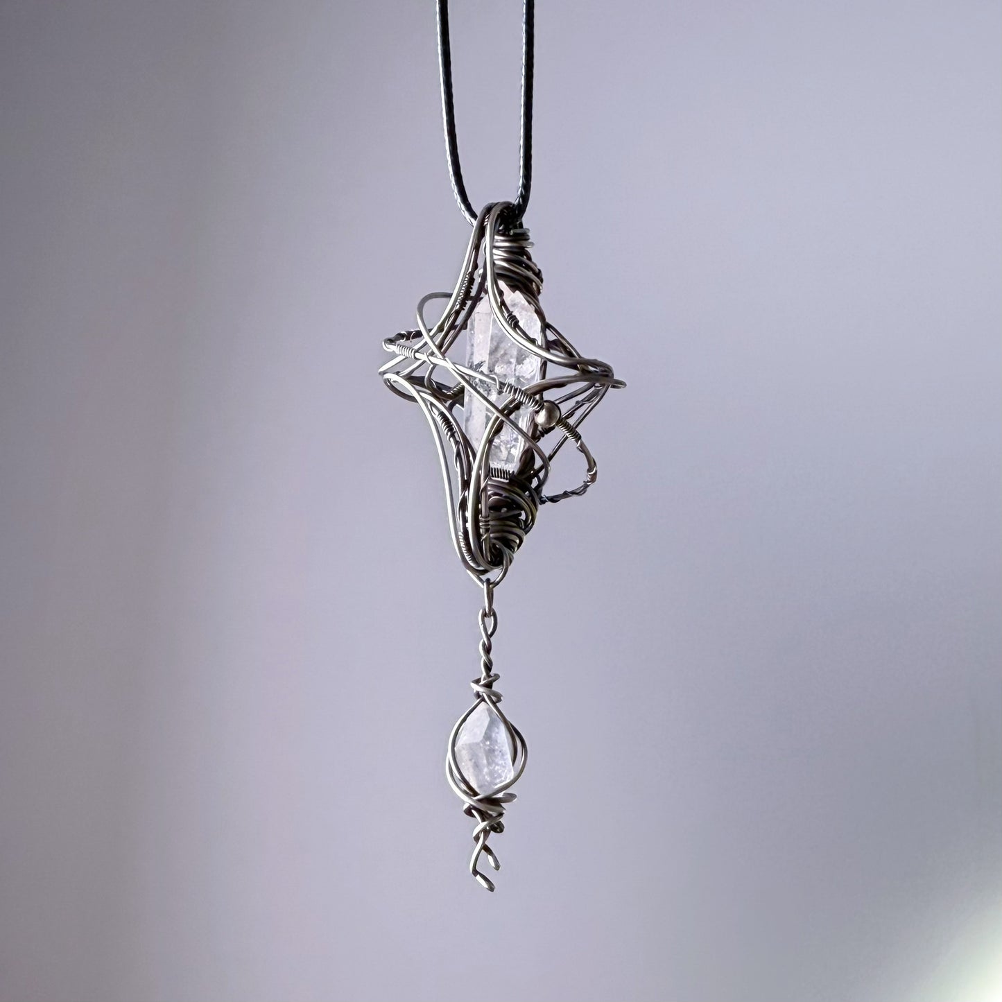Quartzberry - Natural Herkimer Diamond Crystal Polaris Shape Wire Wrapped Necklace - One-of-a-kind