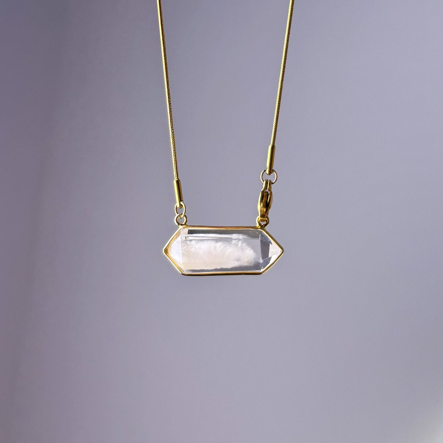 Quartzberry - Natural White Rutilated Quartz Crystal 'White Rabbit' Necklace - One-of-a-kind