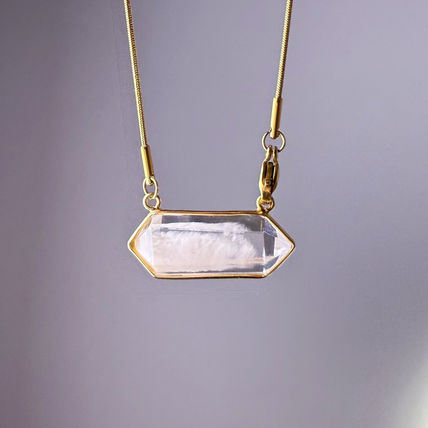 Quartzberry - Natural White Rutilated Quartz Crystal 'White Rabbit' Necklace - One-of-a-kind