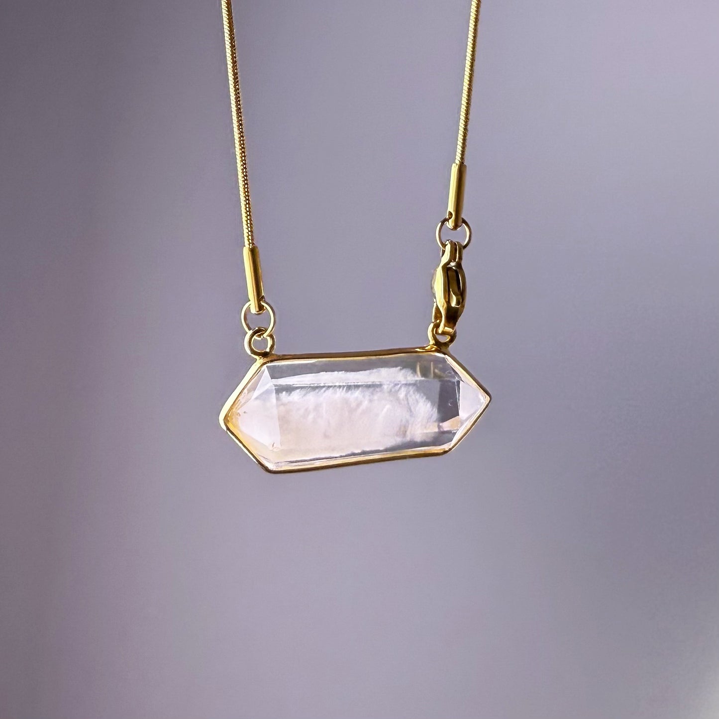 Quartzberry - Natural White Rutilated Quartz Crystal 'White Rabbit' Necklace - One-of-a-kind