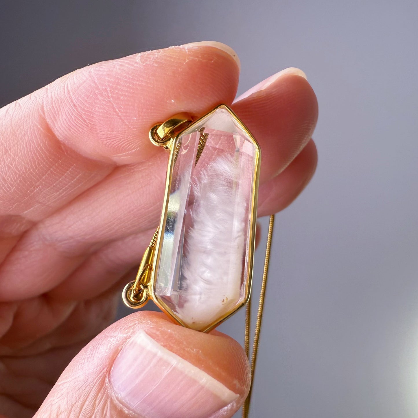 Quartzberry - Natural White Rutilated Quartz Crystal 'White Rabbit' Necklace - One-of-a-kind