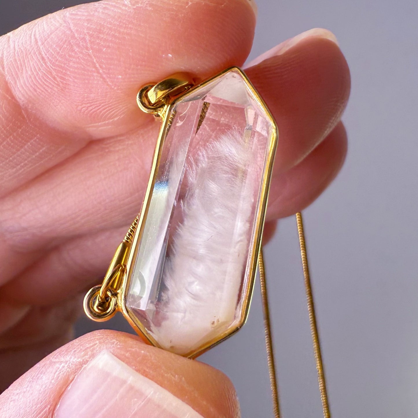 Quartzberry - Natural White Rutilated Quartz Crystal 'White Rabbit' Necklace - One-of-a-kind