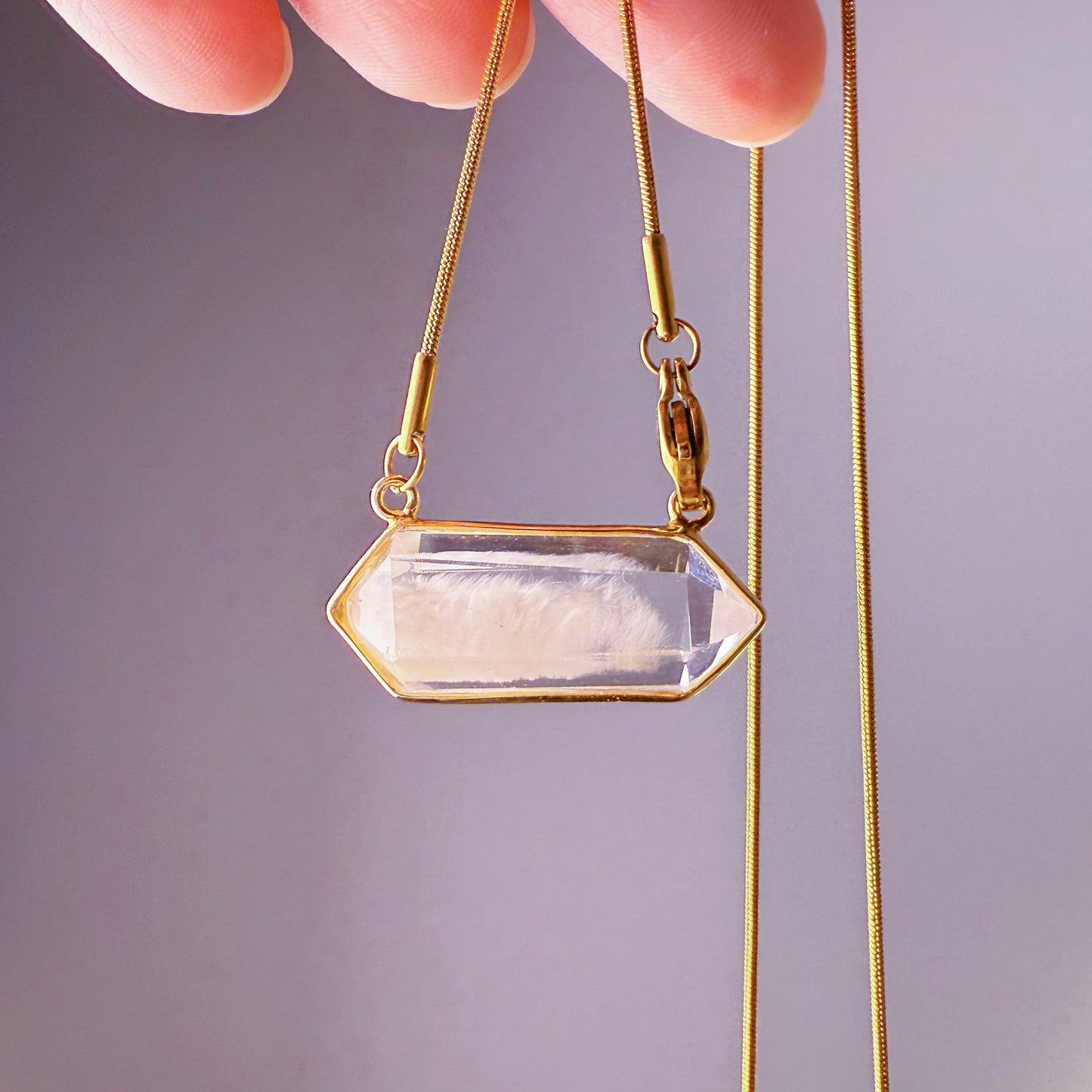 Quartzberry - Natural White Rutilated Quartz Crystal 'White Rabbit' Necklace - One-of-a-kind