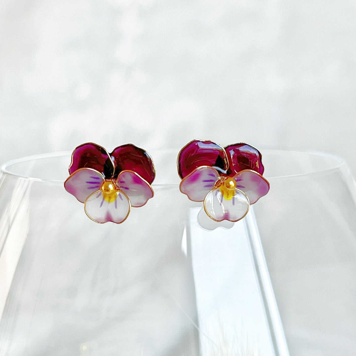 Handmade Purple Pansy Flower Earrings-Ninaouity