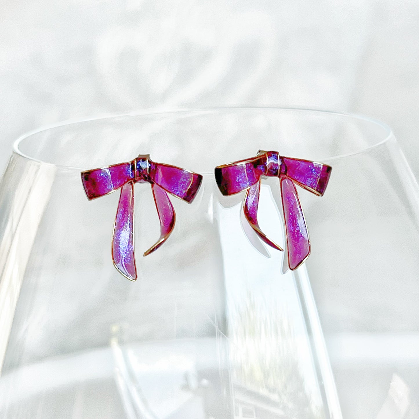 Handmade Purple Bow Tie Earrings-Ninaouity