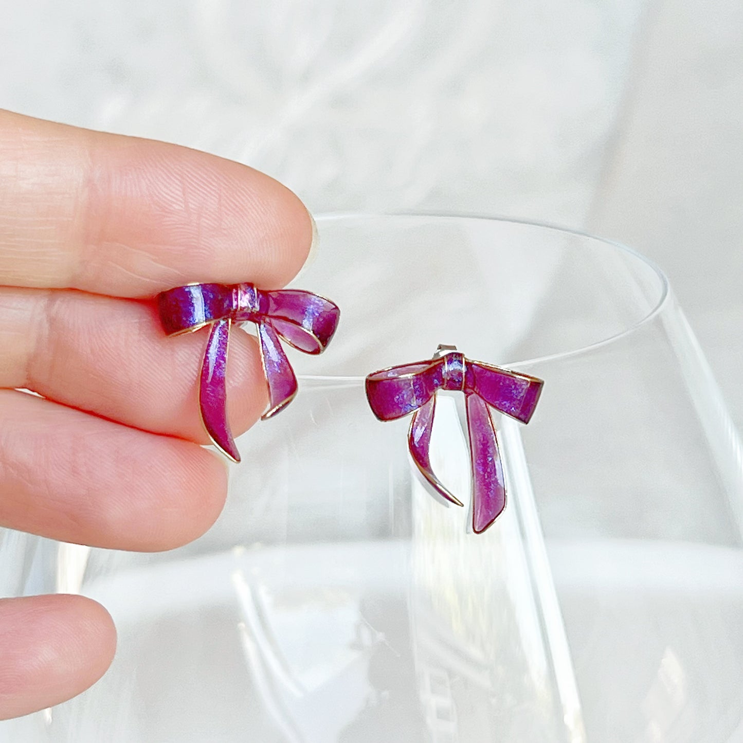 Handmade Purple Bow Tie Earrings-Ninaouity