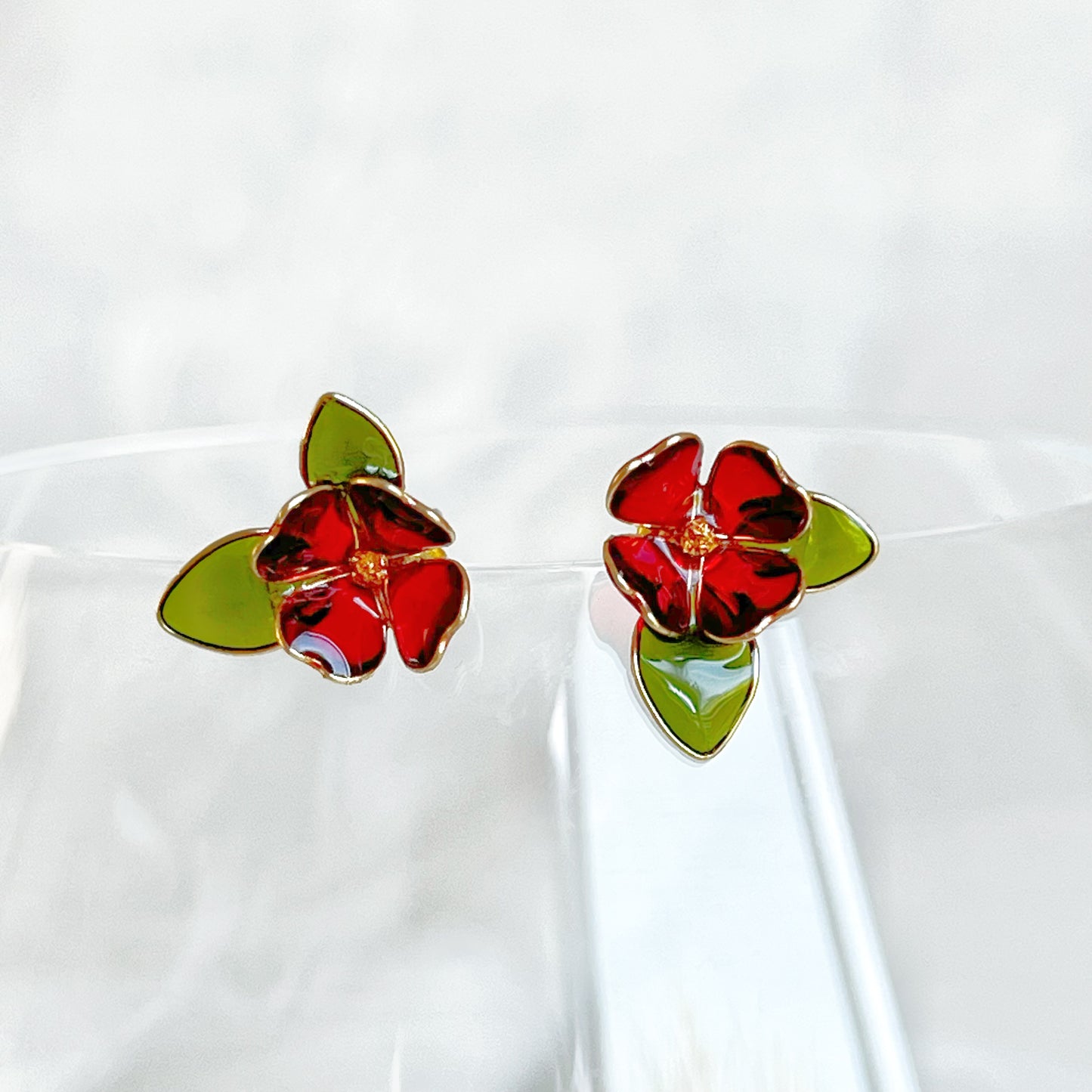 Handmade Red Dogwood Flower Earrings-Ninaouity
