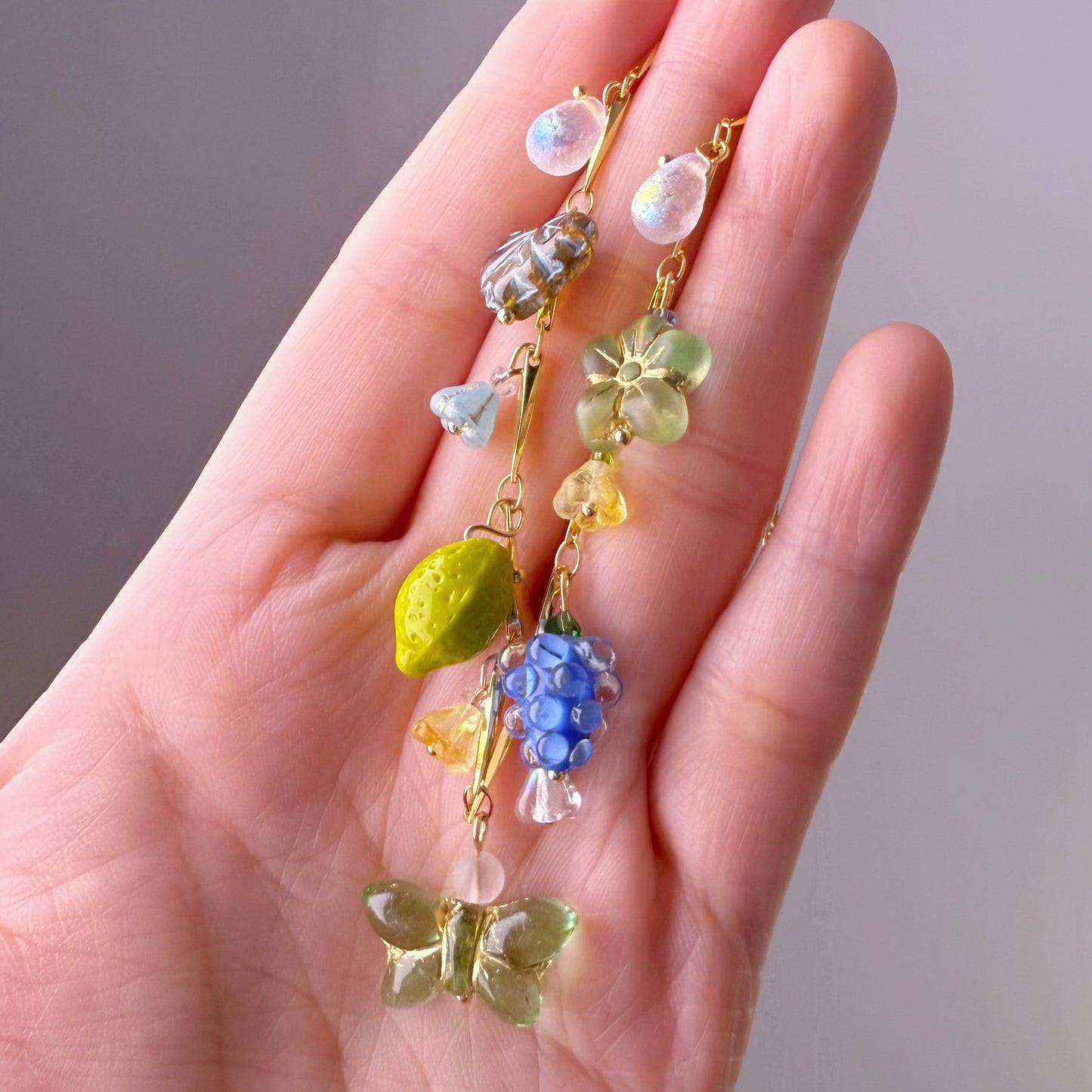 Handmade Summer Garden Flowers and Berries Czech Glass Beads Chain Necklace