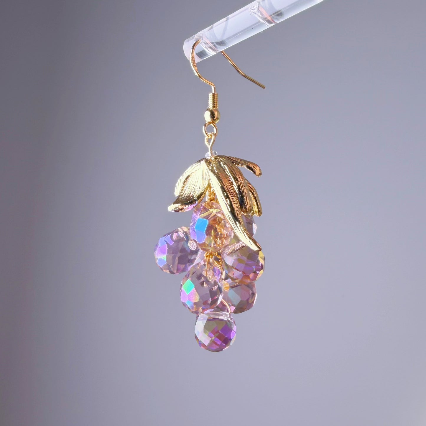 Handmade Purple Grapes with Golden Leaves Earrings