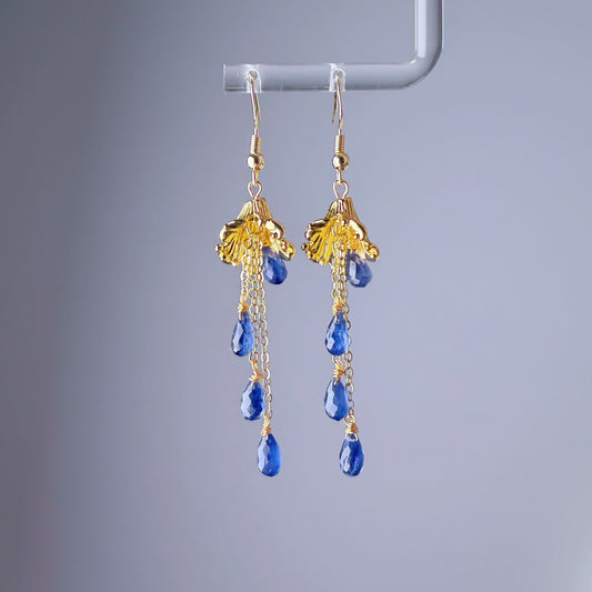 Handmade Bluebells Flower Royal Blue Kyanite Faceted Gemstone Teardrop Earrings