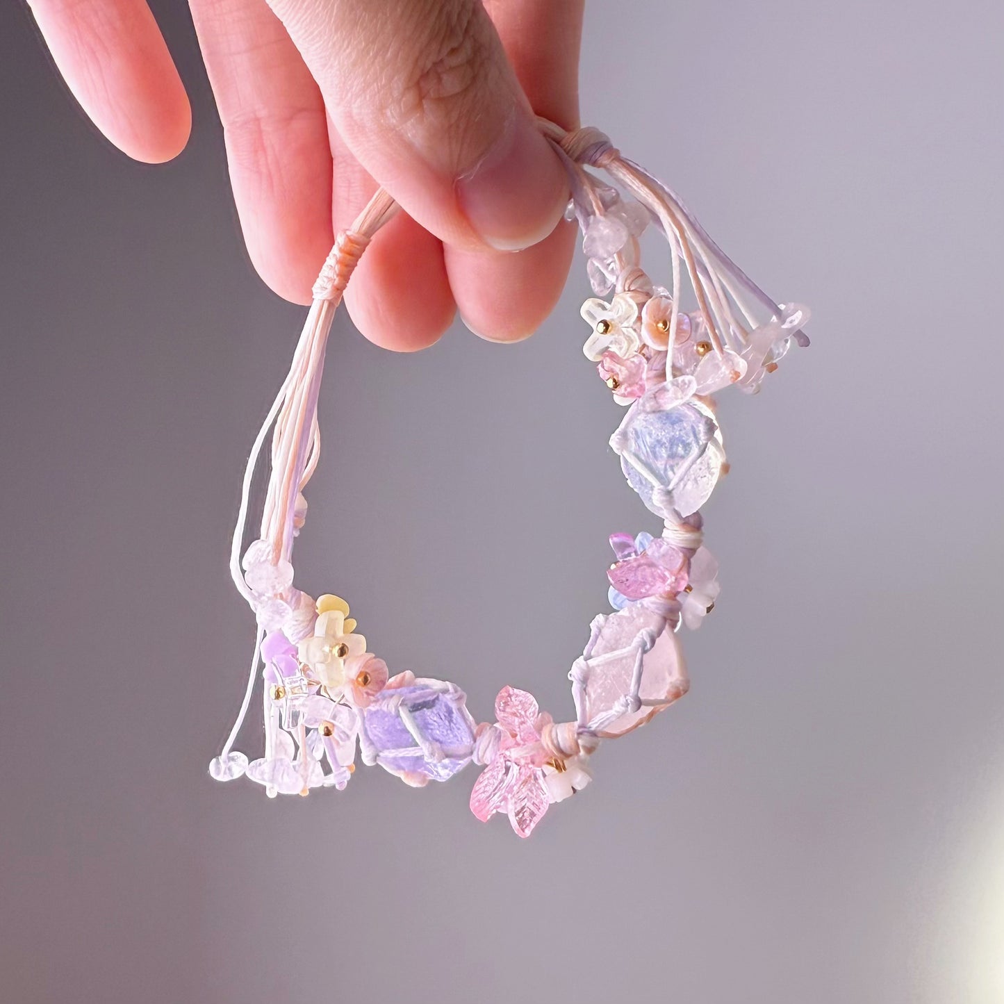 Quartzberry - Heart Chakra Rose Quartz and Crown Chakra Amethyst Quartz Macrame Bracelet