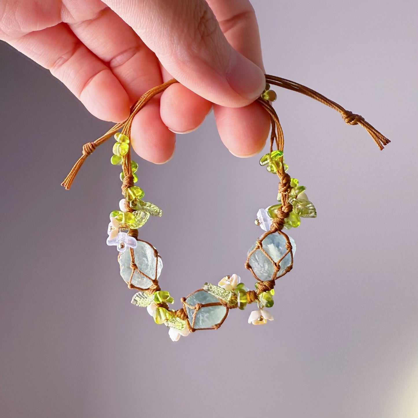Quartzberry - Heart Chakra Green Fluorite and Peridot Handmade Macrame Bracelet
