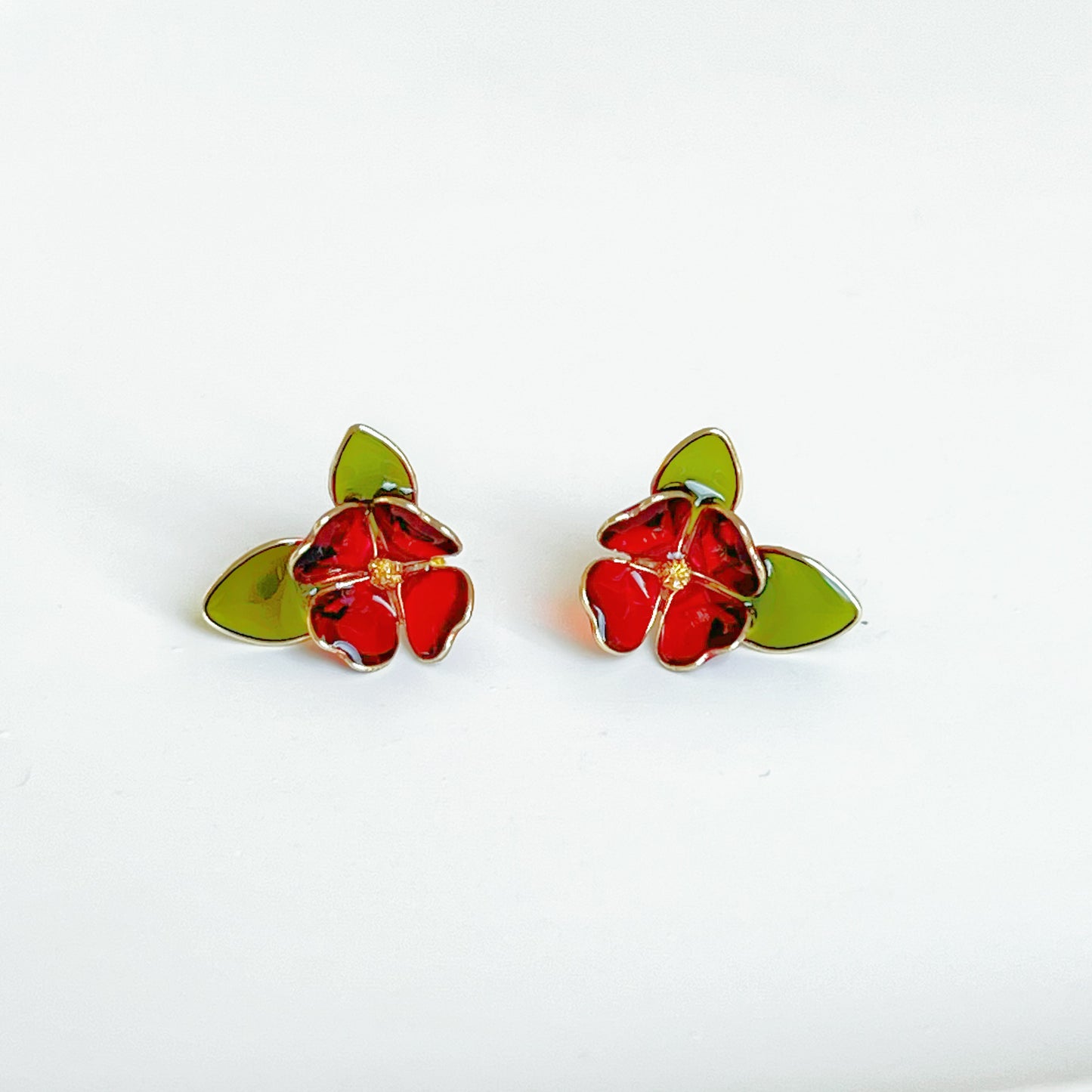 Handmade Red Dogwood Flower Earrings-Ninaouity