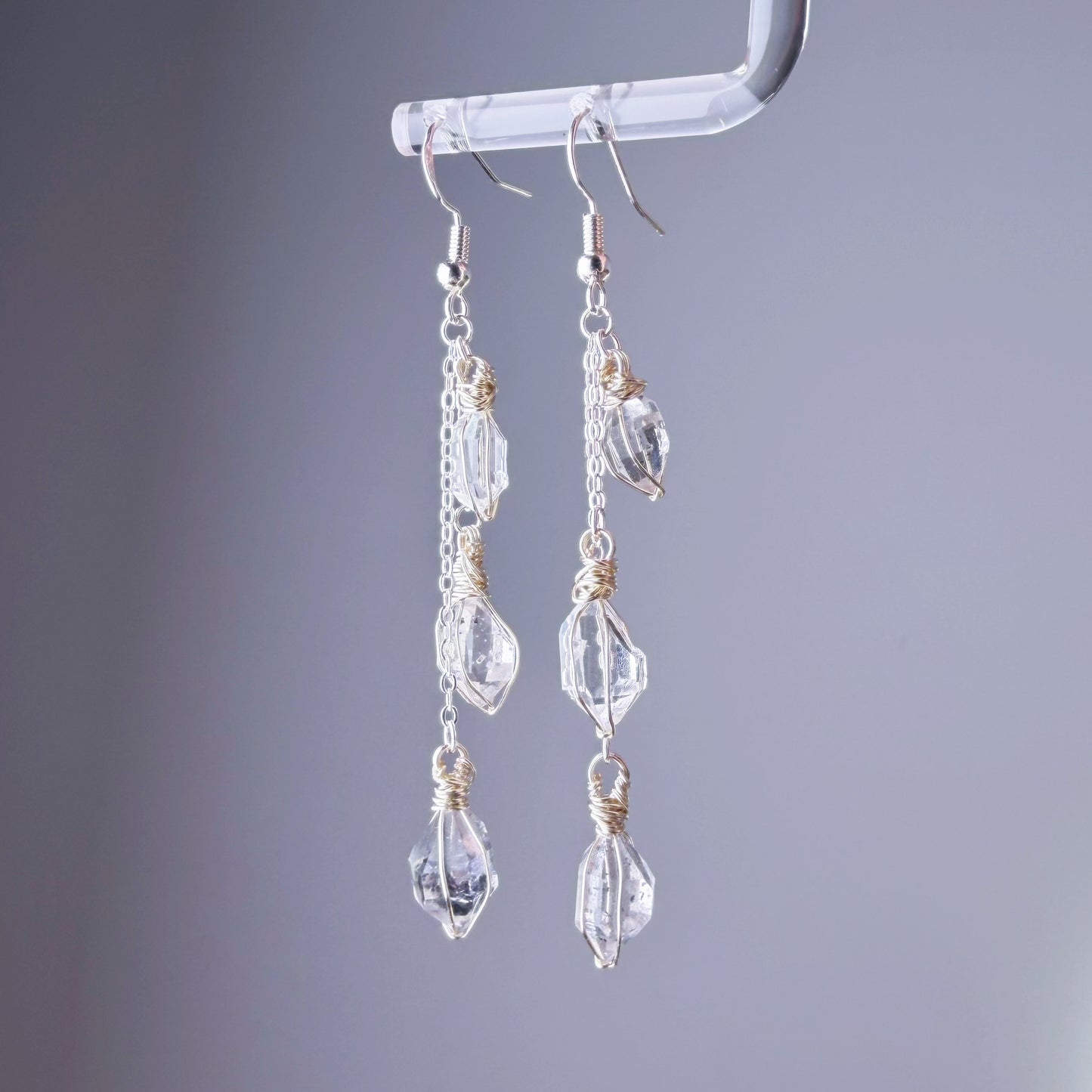 Handmade Natural Herkimer Diamond Raw Stones Crystal Earrings
