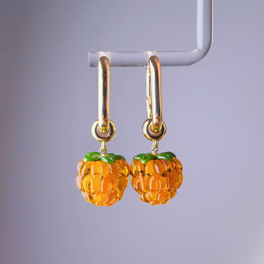 Handmade Lampwork Glass Yellow Cloudberries Square Hoop Earrings