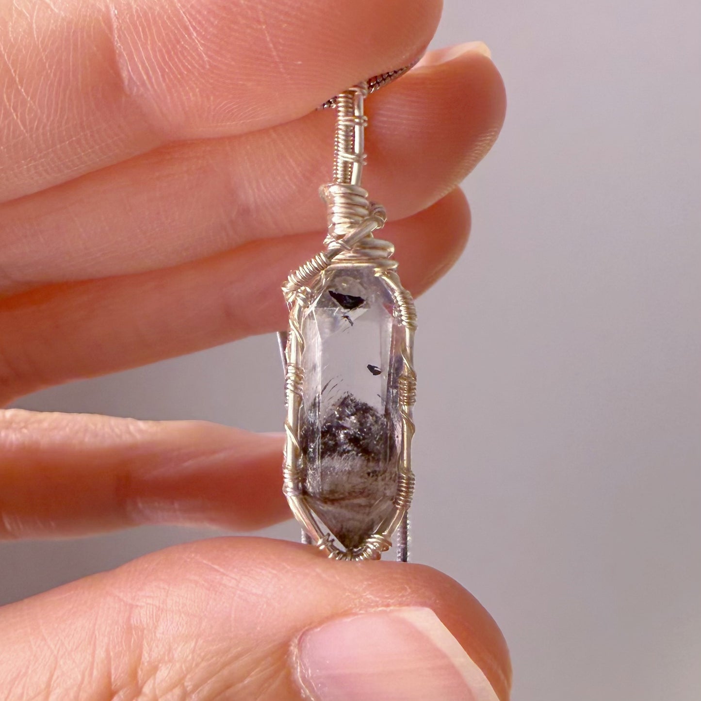 Quartzberry - Natural Herkimer Diamond Double Terminated Wire Wrapped Necklace - One-of-a-kind