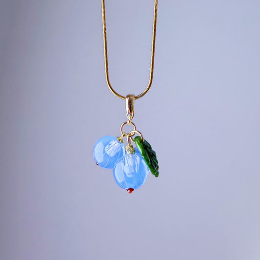 Handmade Lampwork Glass Blue Currant Gooseberry Pendant Necklace