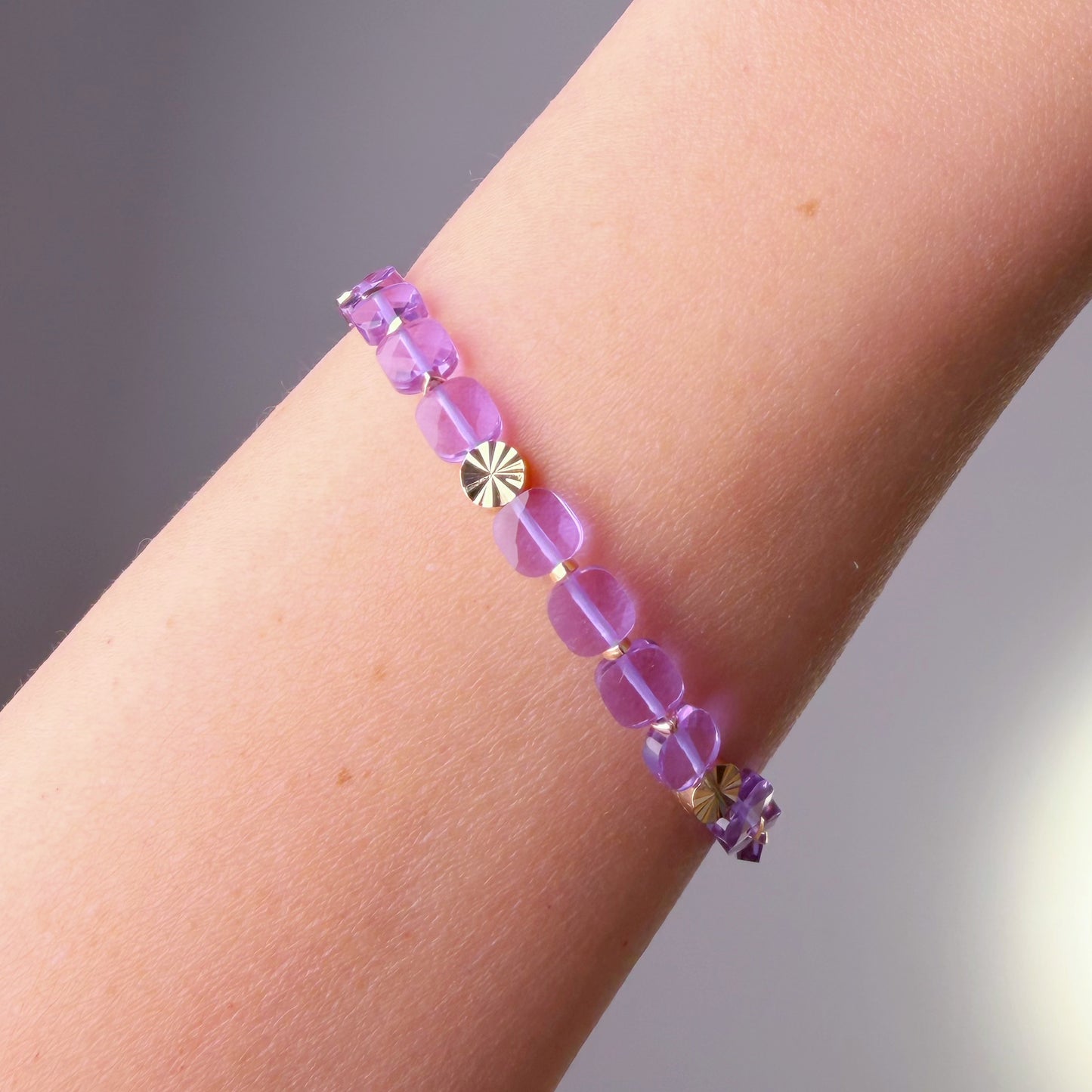 Handmade Purple Quartz Faceted Crystal Square Beads Bracelet