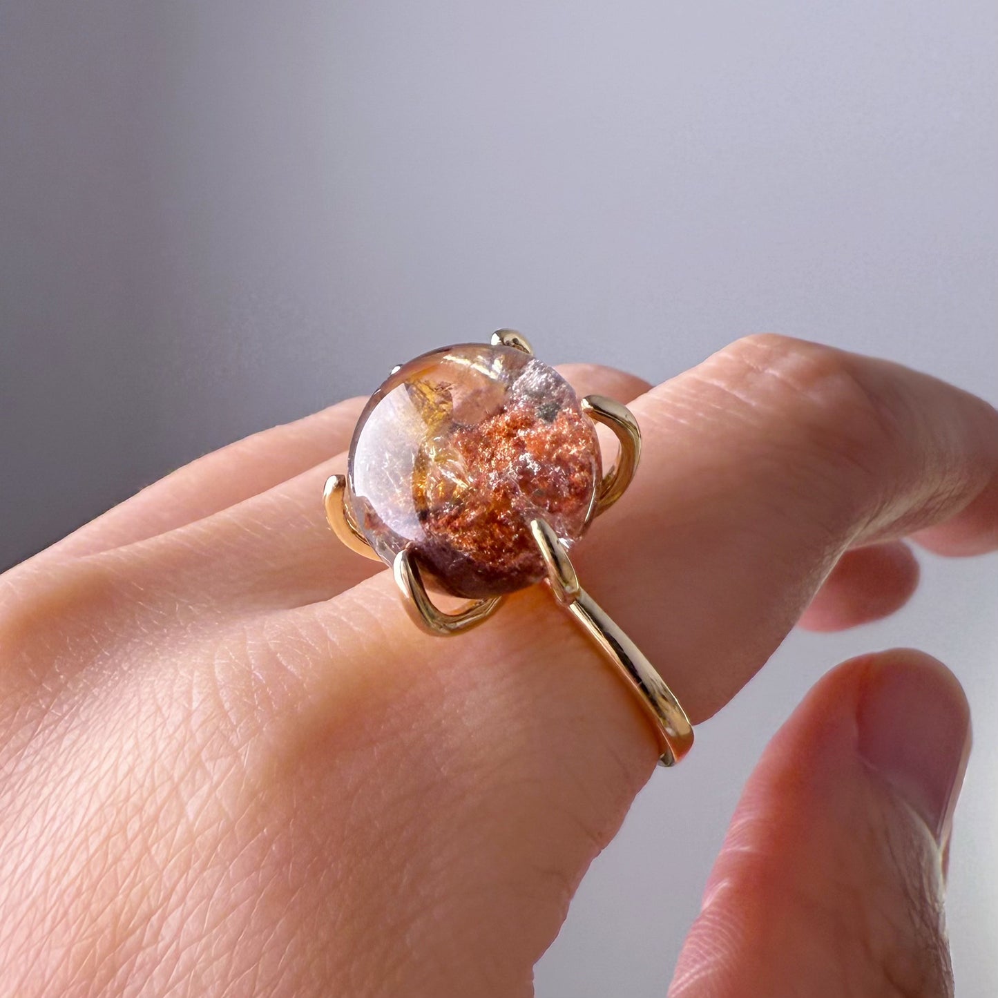 Quartzberry - Handmade Natural Large Red Phantom Quartz Crystal Ring - One of a kind