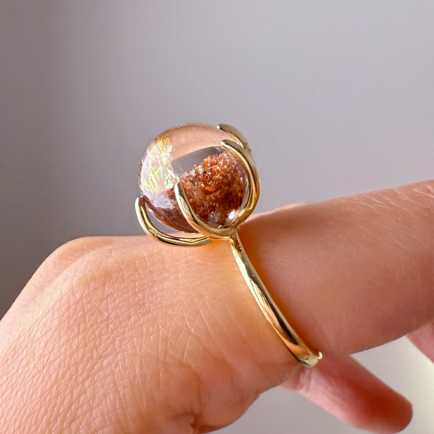 Quartzberry - Handmade Natural Large Red Phantom Quartz Crystal Ring - One of a kind