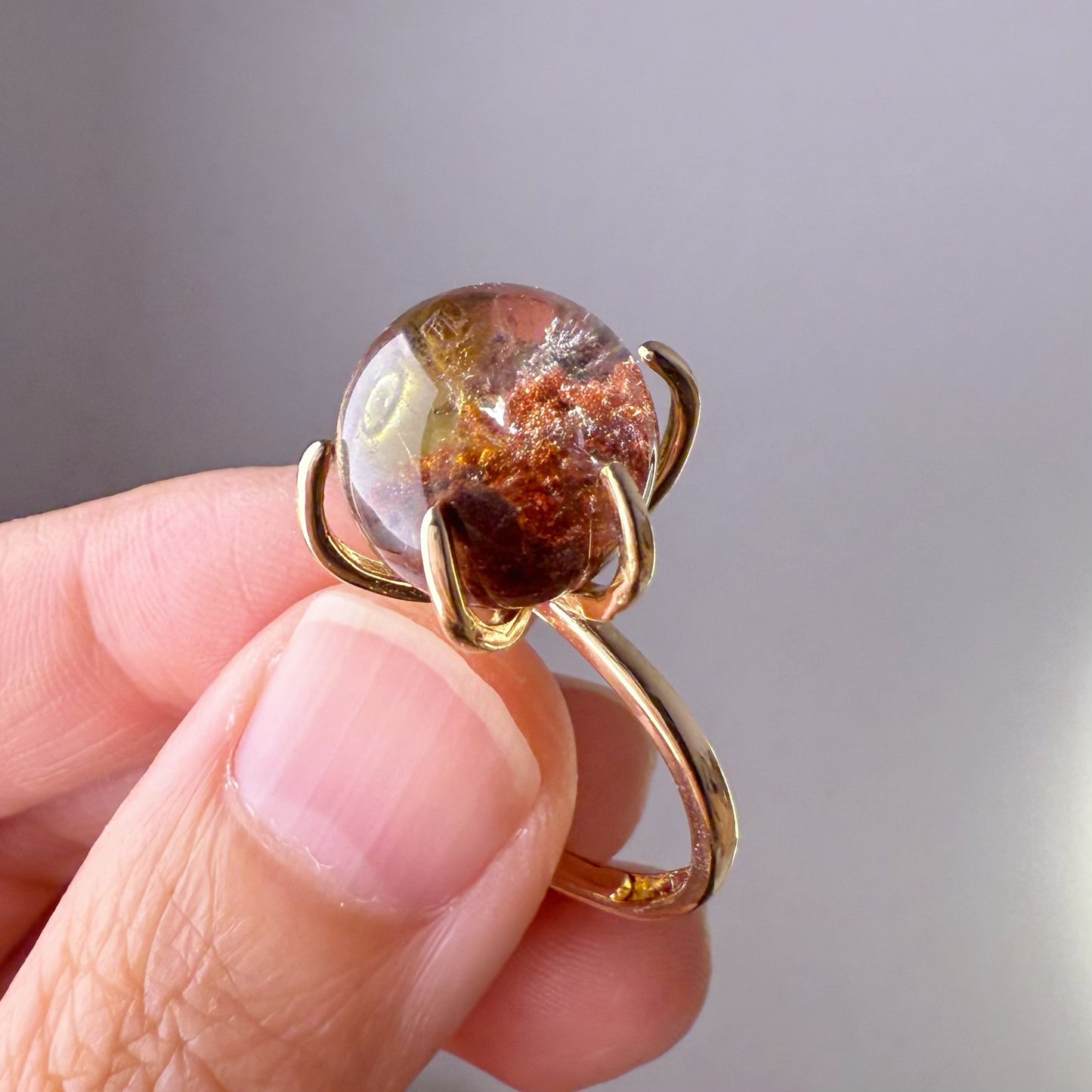 Quartzberry - Handmade Natural Large Red Phantom Quartz Crystal Ring - One of a kind