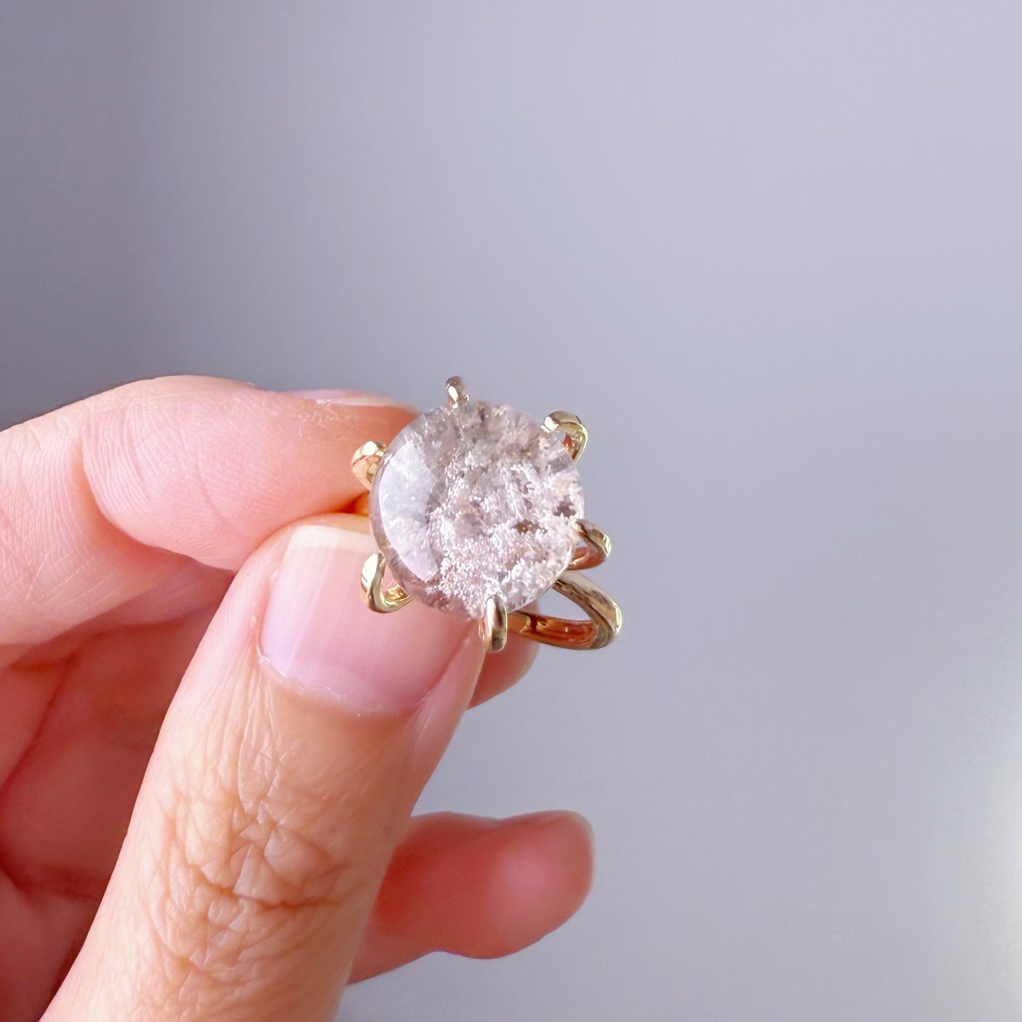 Quartzberry - Handmade Natural Large White Phantom Quartz Crystal Ring - One of a kind