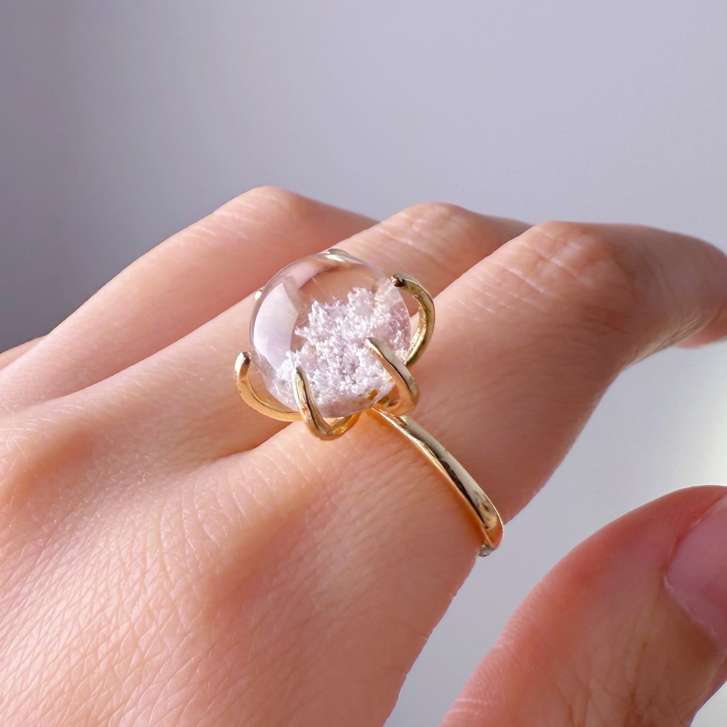 Quartzberry - Handmade Natural Large White Phantom Quartz Crystal Ring - One of a kind