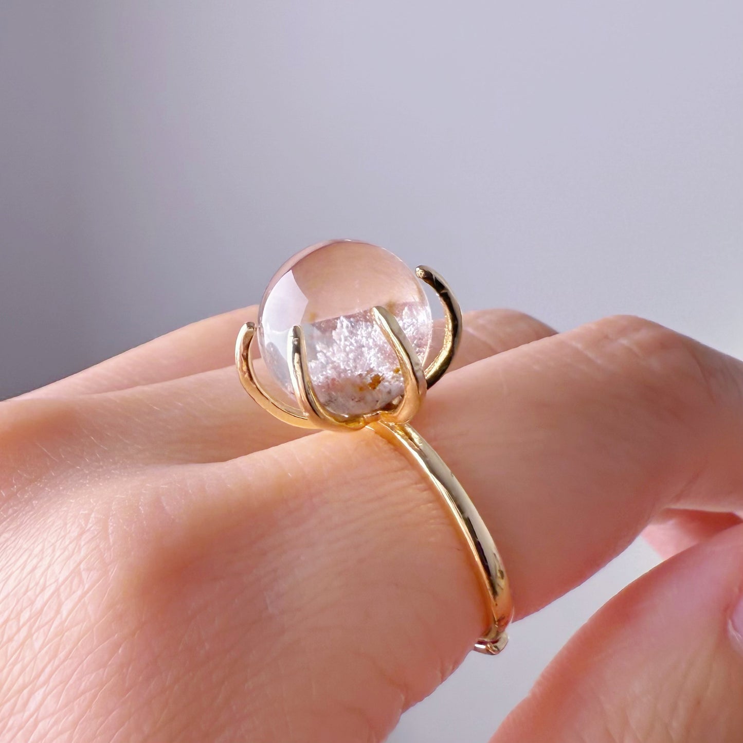 Quartzberry - Handmade Natural Large White Phantom Quartz Crystal Ring - One of a kind